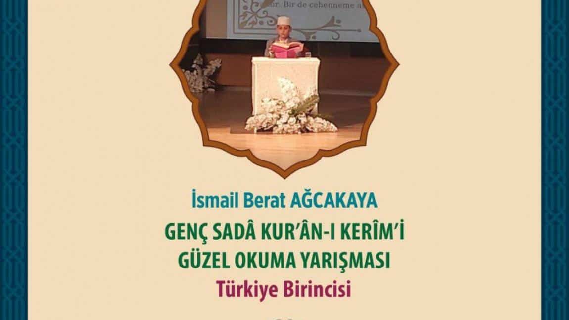 Kur'an-ı Kerîmi Güzel Okuma Yarışmasında Türkiye Birinciliği